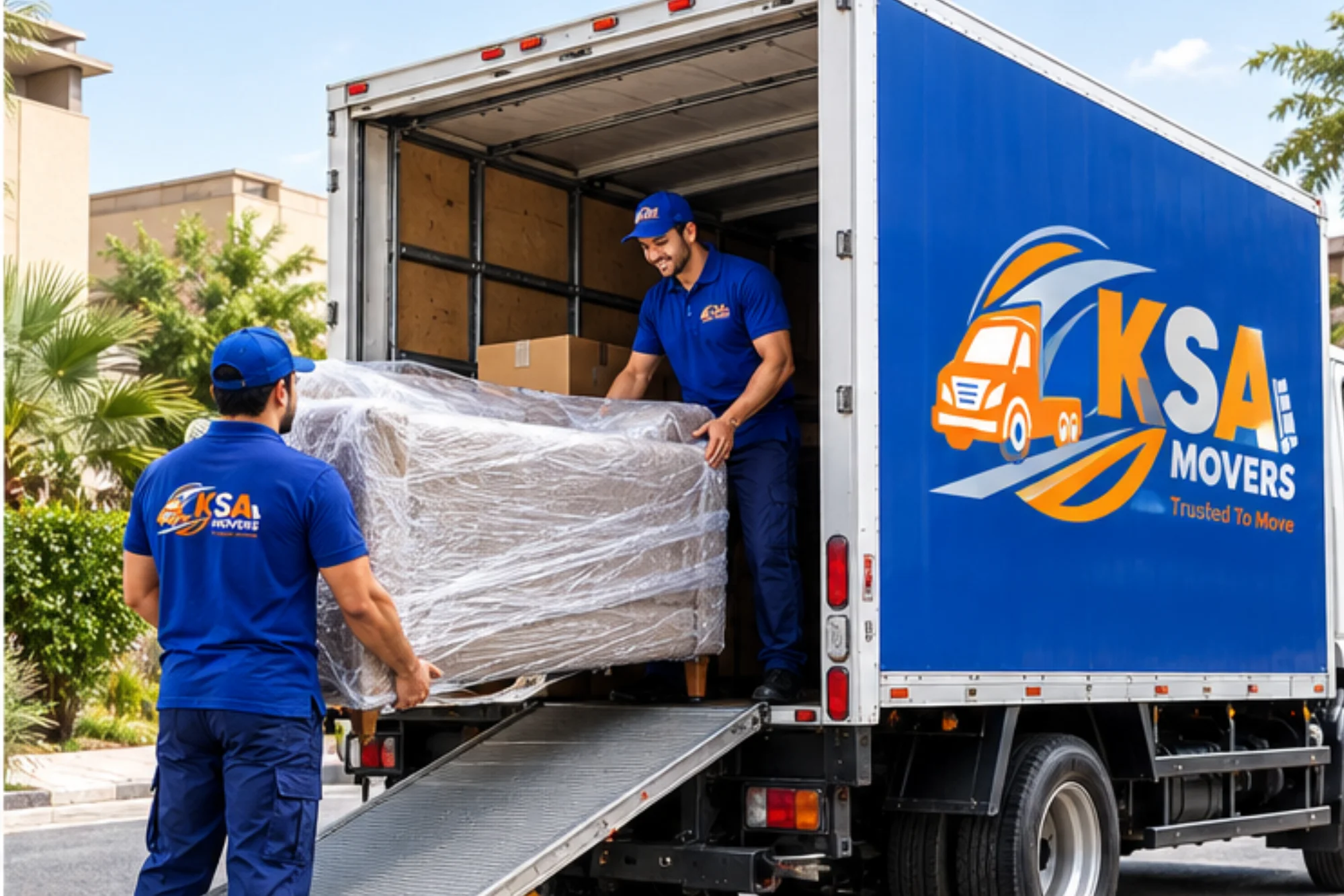 KSA Movers team loading boxes for short-term storage