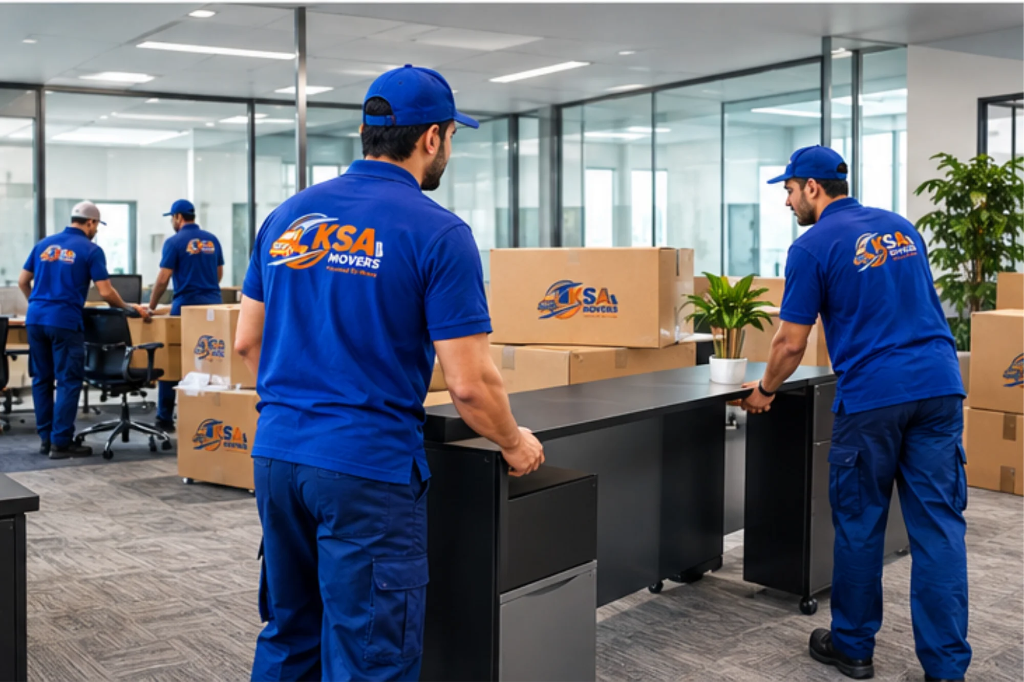 KSA Movers team preparing an international shipment